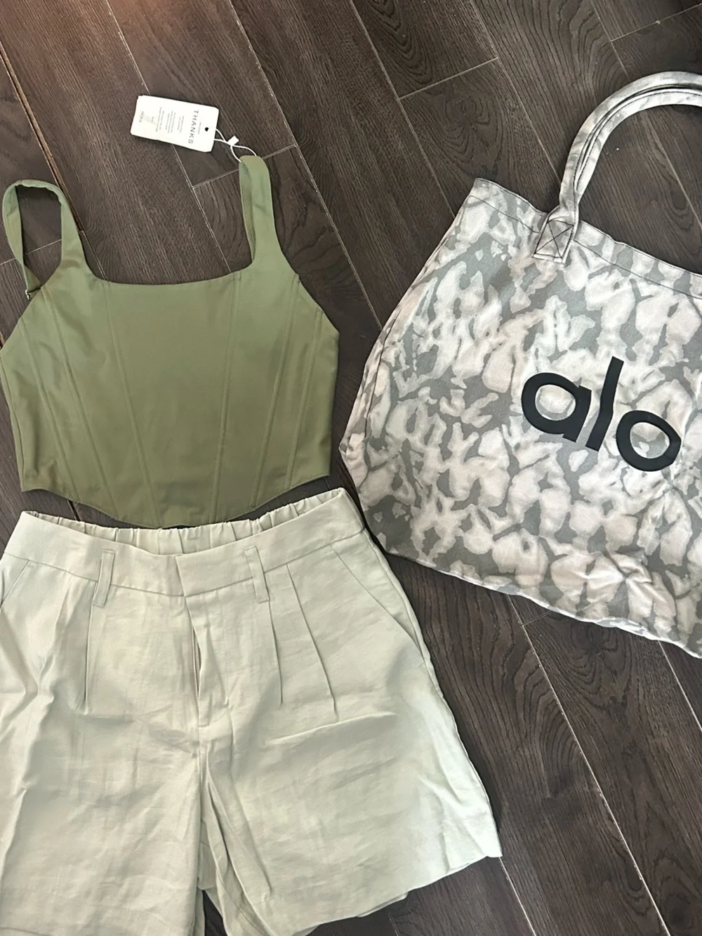 ALO Yoga Gray Tie-Dye Canvas Tote with Logo